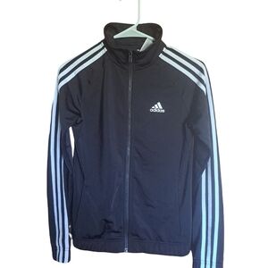 Adidas Boys Long Sleeve Track Jacket Black /White Stripes Full Zip Size XS 12/16